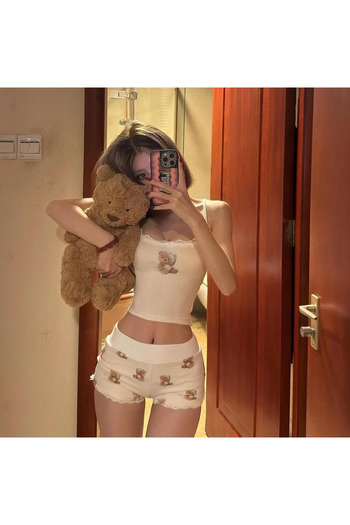 Touz Moda Kawaii Cute Bear's Bottom Top Shorts Set