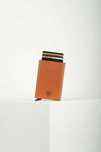 WATCHOFROYAL Cortex Slim Buttero Tan Genuine Leather Compartmented Card Holder with Slide Mechanism