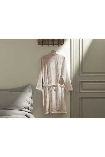 Madame Coco Beige Zoe Muslin 100% Cotton Bathrobe