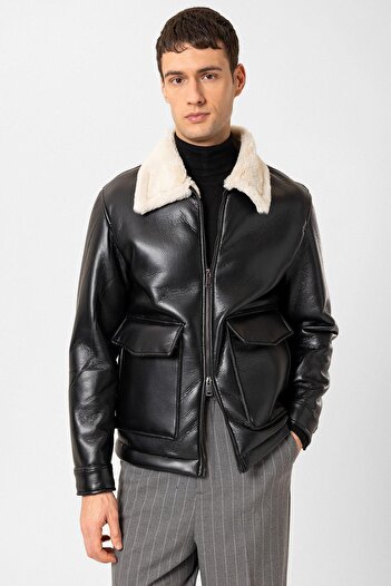 Antioch Black/ecru Lining Detailed Faux Leather Coat