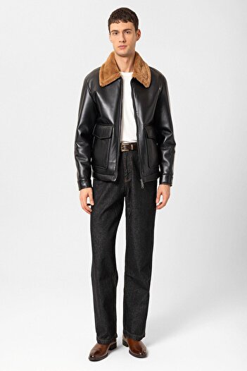 Antioch Black/Brown Lining Detailed Faux Leather Coat