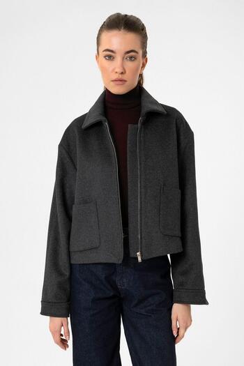 Antioch Anthracite Women's Wool Blended Short Jacket