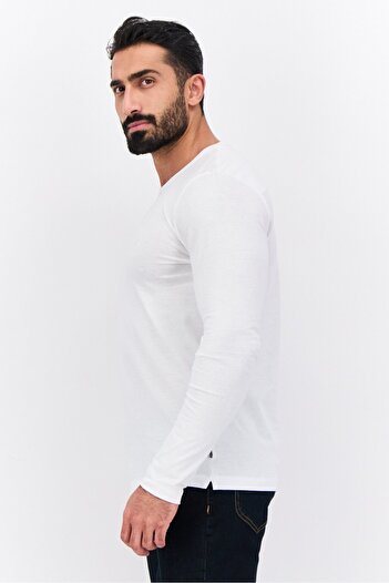 French Connection Men Crew Neck Long Sleeves Brand Logo T-shirt, White