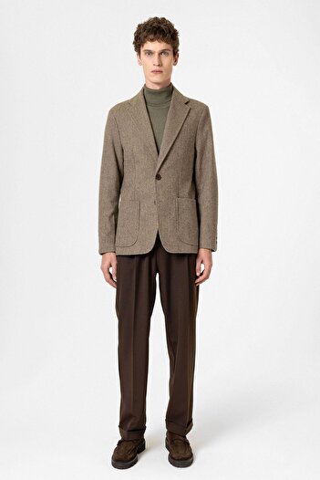 Antioch Haki Slim Fit Balıksırtı Desenli Erkek Blazer Ceket