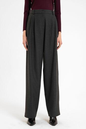 Antioch Anthracite Women's High Waist Straight Fit Trousers with Collet Detail