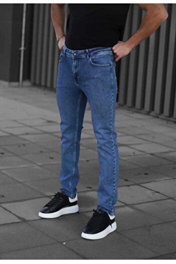 wanted Erkek Mavi Düz Klasik Rahat Kesim Regular Fit Likralı Kot Jeans