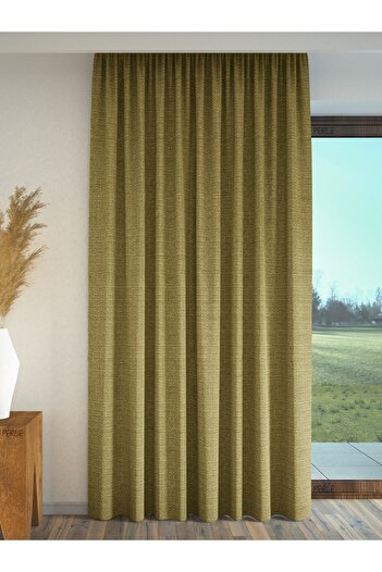 Perle Oil Green Linen Textured - Background Curtain Extraphore Drawstring