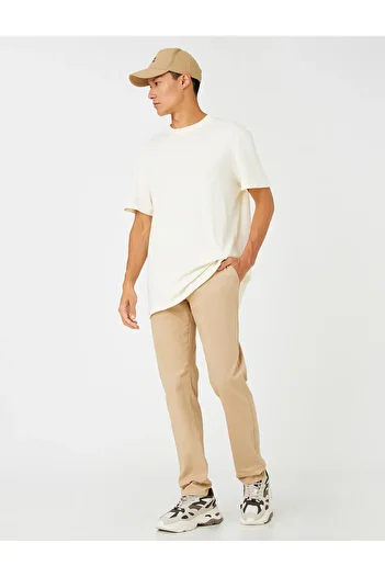 Koton Basic Gabardine Trousers Slim Fit Buttoned Pocket Detailed
