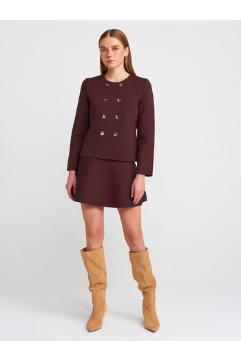 Dilvin 80123 Model - Brown Knitwear Skirt with Elastic Waist