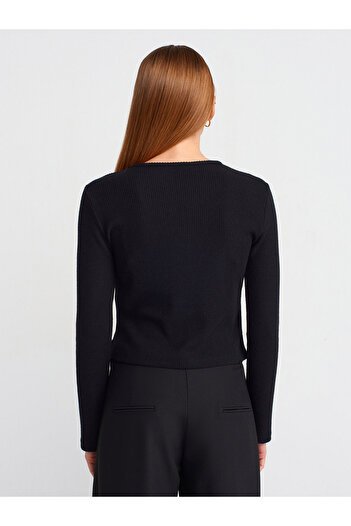 Dilvin 60424 Cardigan cu mânecă lungă cu detaliu de nasturi-negru