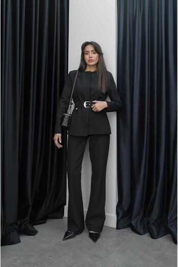 Havoş Black Belt Detailed Jacket Pants Set