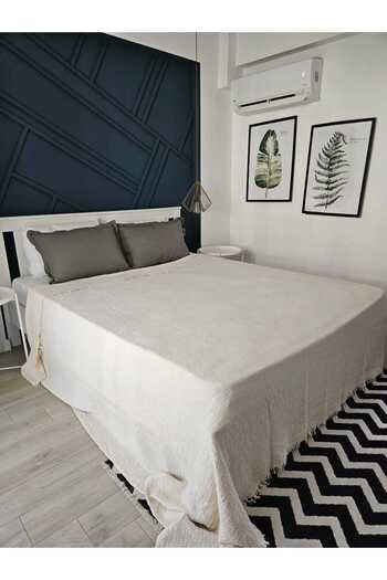 Mia Home&Baby Double Bedspread - Pique 4 Layer Muslin 100% Cotton Fringed Cream Color
