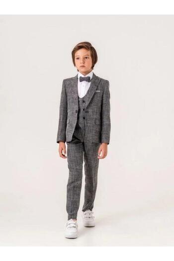 Zekids Boy's Pocket Handkerchief Detailed Linen Suit (Age 5-9)