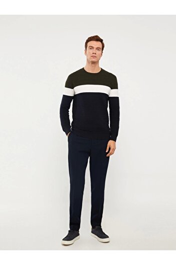 LC Waikiki Crew Neck Long Sleeve Color Blocked Men's Knitwear Sweater