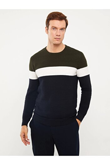 LC Waikiki Crew Neck Long Sleeve Color Blocked Men's Knitwear Sweater