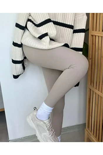 Cebel Hira Moda Leggings eleganti și confortabili, cu talie înaltă și culoare bej