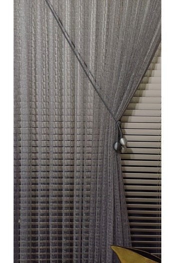 venedik home Avangard Crochet Knitted Dark Gray Color Mesh Tulle Curtain 1X3 Tight Pleated Tailored