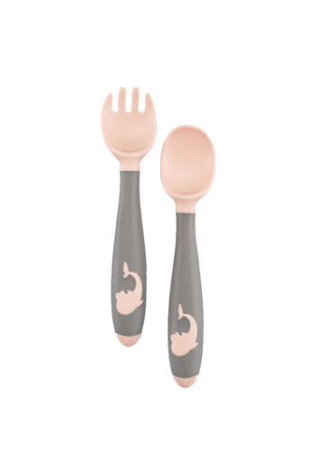 AMCHI BABY Baby Flexible Fork and Spoon Set-Pink