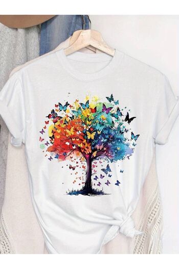 HOFFNUNG Butterfly Tree Printed T-Shirt Plus Size