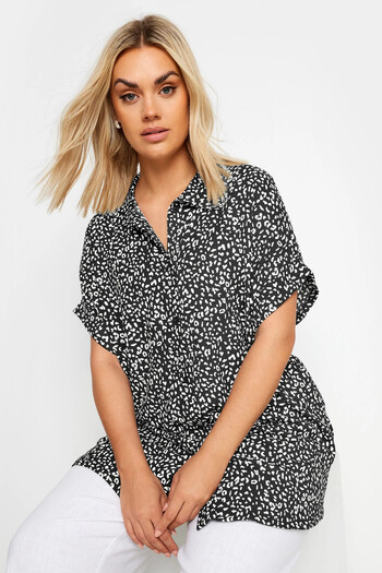 Stil Diva Patterned Buttoned Large Size Short Sleeve Shirt - 303354