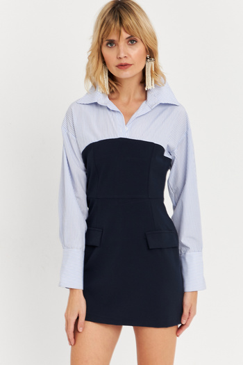 Cool & Sexy Rochie mini bloc de cămașă albastră pentru femei KED3072