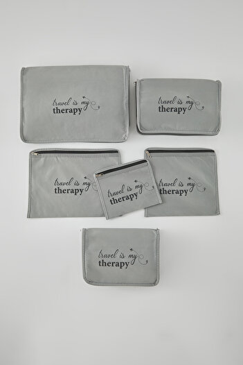 TRENDYOLMİLLA HOME Set of 6 Suitcase Organizers with Slogan Print and Zipper Detail Tphss25Bid00003