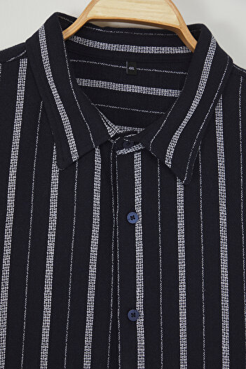 Trendyol Collection Black Oversize Fit Short Sleeve Striped Etamine Summer Shirt Tmnss25Ax00003