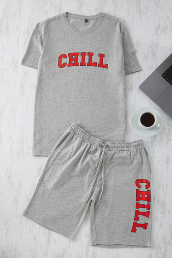 Trendyol Collection Gray Regular Fit Printed Knitted Pajama Set with Shorts Tmnss25Pt00015
