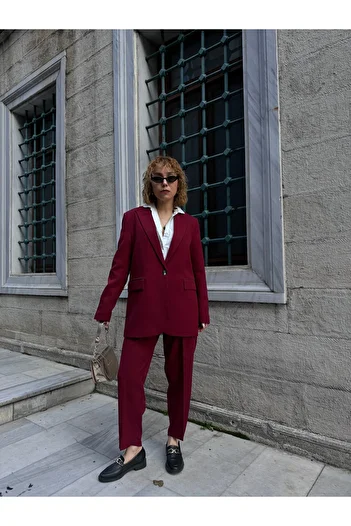 Bak'ap Carrot Belted Trousers and Padded Blazer - Set of 2