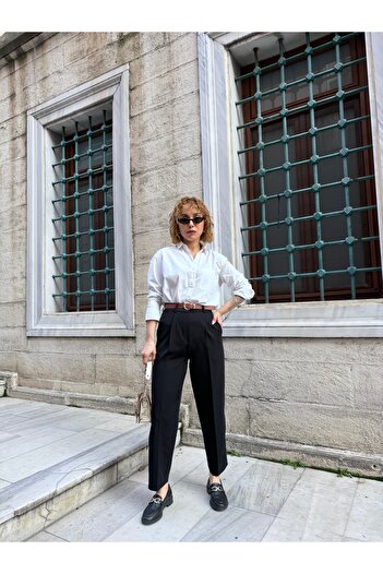 Bak'ap Belted Carrot Cut Fabric Trousers