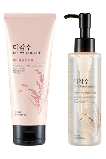 The Face Shop Rice Water Bright Facial Foaming Cleanser 150ml and Rice Water Bright Facial Cleansing Oil 150ml