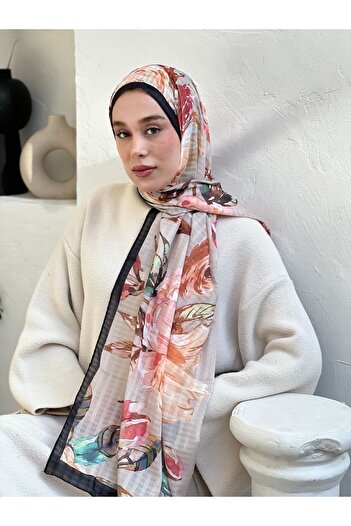 Modakaşmir Azalea Pattern Striped Bamboo Shawl - Black-Needle