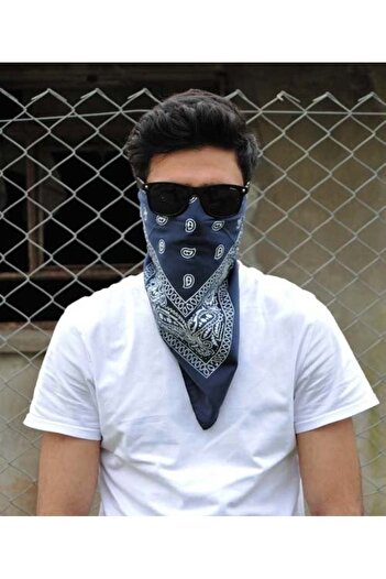 Metal Giyim Drop Patterned Square Bandana - Navy Blue