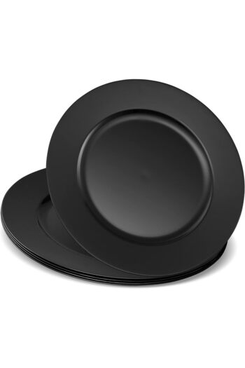 mastergold 6 Pcs Premium Black Melamine Round Flat Dinner Plates ( 25 cm ) for Serving Meat and Dessert