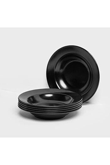 mastergold 6 Pcs Premium Black Melamine Round Deep Dinner Plates ( 25 cm) for Serving salads and pasta
