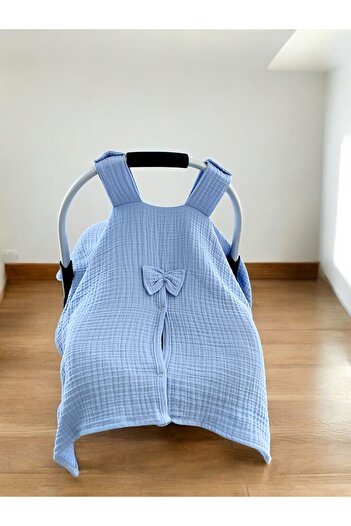 runbaby Dört Kat Multi Müslin Kumaş Çıt Çıtlı Puset Örtüsü  75x100cm (Multi Açık Mavi)
