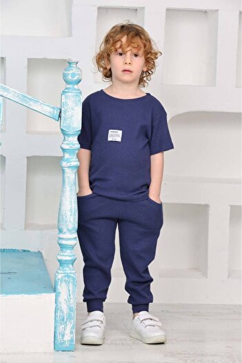 MİLANO KİDS Boy New ̇ Season Waffle Fabric Bottom Top Tracksuit Set