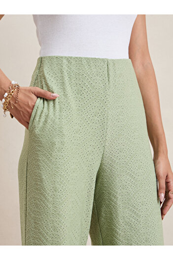 Styli Knitted Schiffli Straight Leg Pants