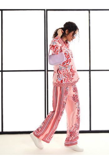 Sassafras By Styli All Over Print Shirt & Straight Leg Pants Co-Ords