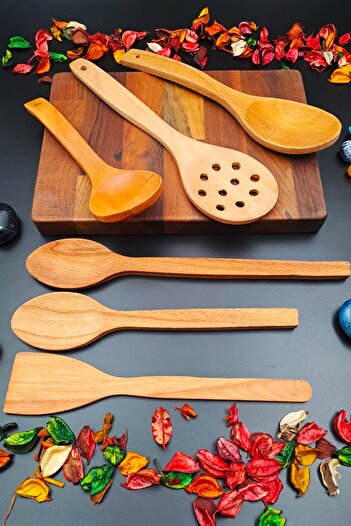 SWENCRAFT 6-Piece Natural Wood Kitchen Serving Set - Ladle, Colander, Spoon and Spatula Special for Mothers