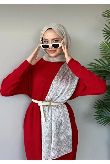 Gülce moda Red Ribbed Knitwear Dress