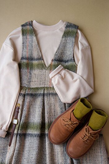 hrmonny Green V Neck Wool Long Vintage Gilet Dress