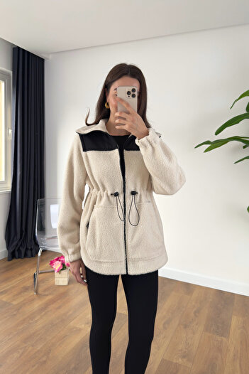 BİRCANÇİL Oysh Ecru Blocked Wool Jacket with Faux Detail
