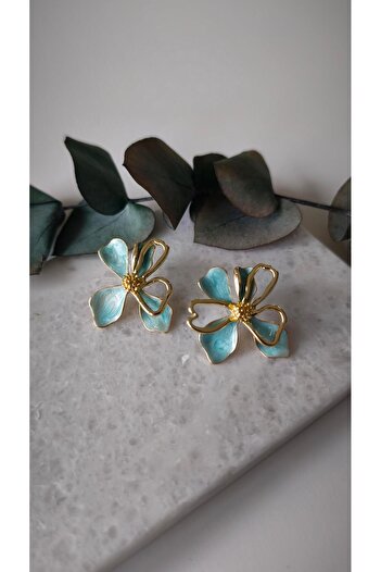 VOBEEYKU Turquoise Gold Color Flower Earrings
