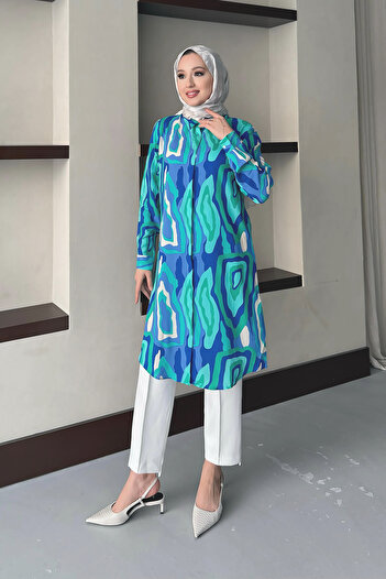 MODAQU Green Viscose Tunic - Tie Dye Patterned