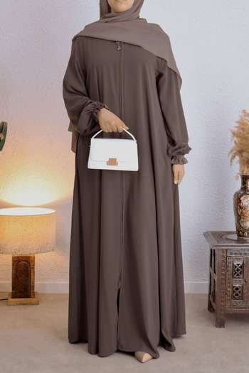 Navra FASHION MANUFACTURER Navra Medina Silk Mevlana Cloak Length 145 cm Nvr5002 Dark Mink