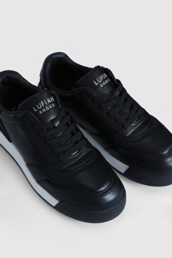 Lufian Genuine Leather Lace-Up Comfort Sole Men's Sneaker Shoes Black