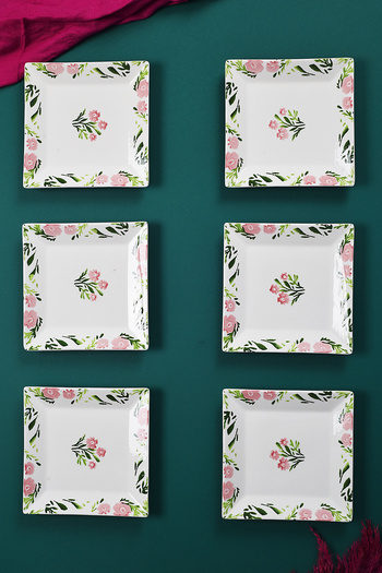 Piatti Naturali Set of 6 Stylish Handmade Spring Patterned Cake Plates - Dessert Presentation Service 20cm