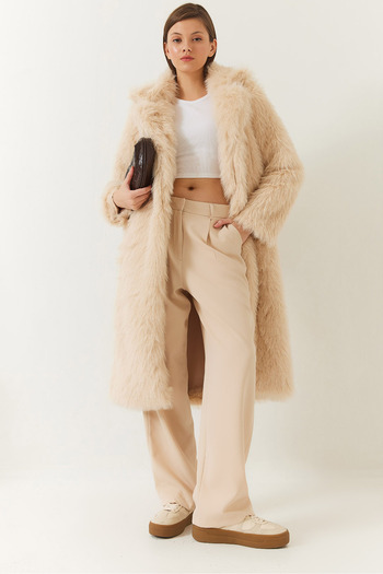 Bianco Lucci Women's Long Fur Lined Coat 2614 60261064
