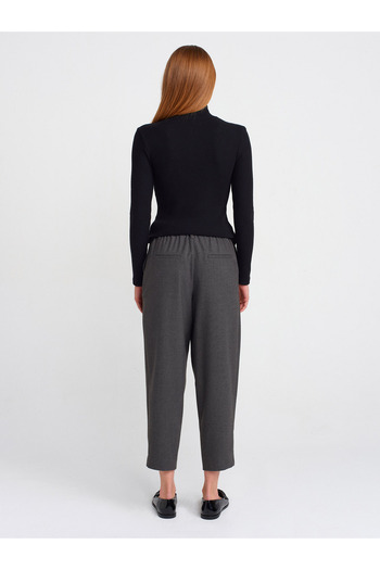 Dilvin 71590 Gray Belted Crop Trousers